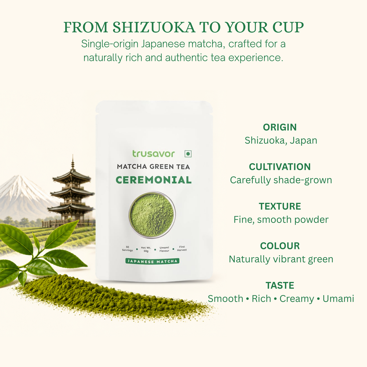 Ceremonial Matcha | Premium & Umami | 50gm | Shizuoka Japan