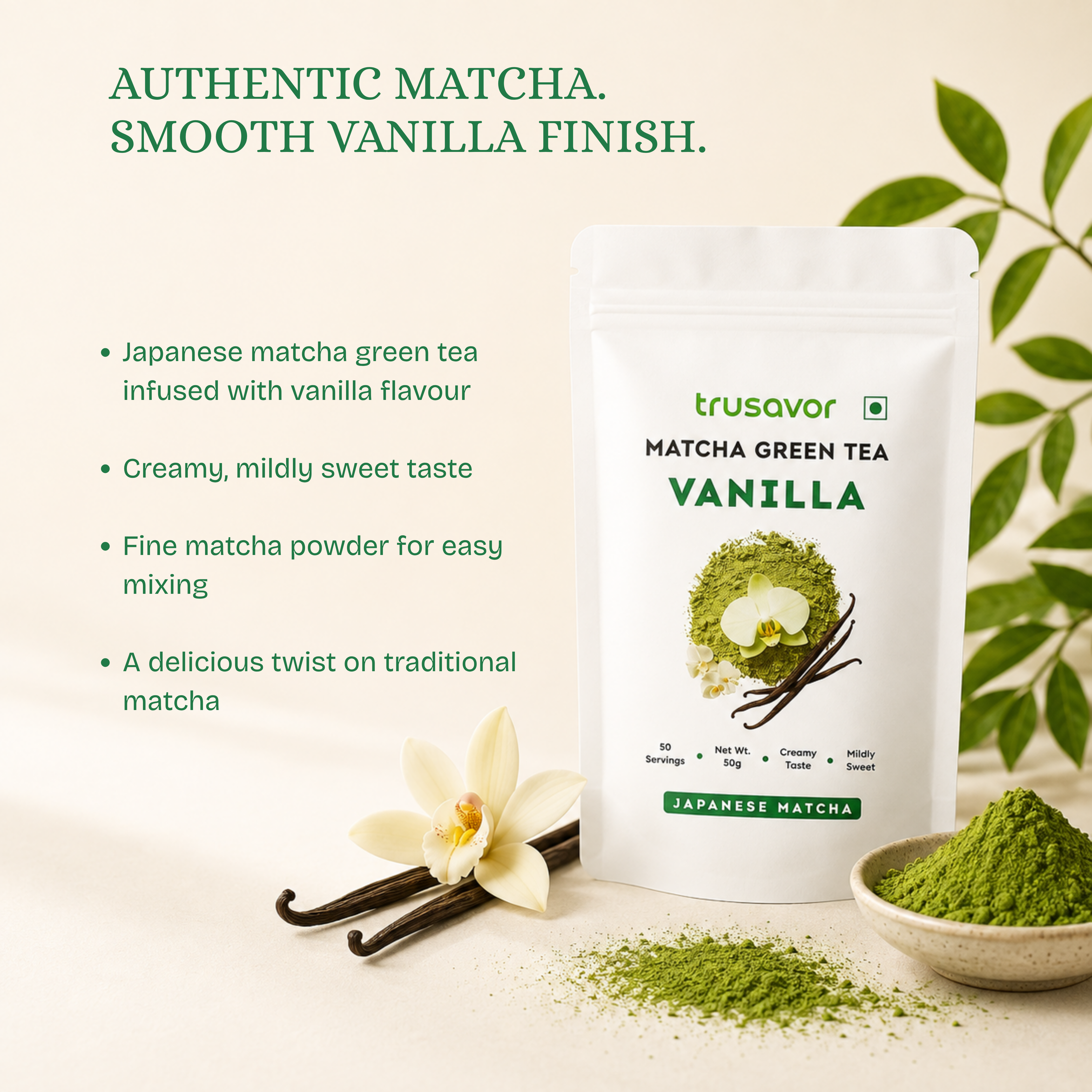 Vanilla Matcha Powder 50g | for Lattes, Smoothies & Iced Drinks
