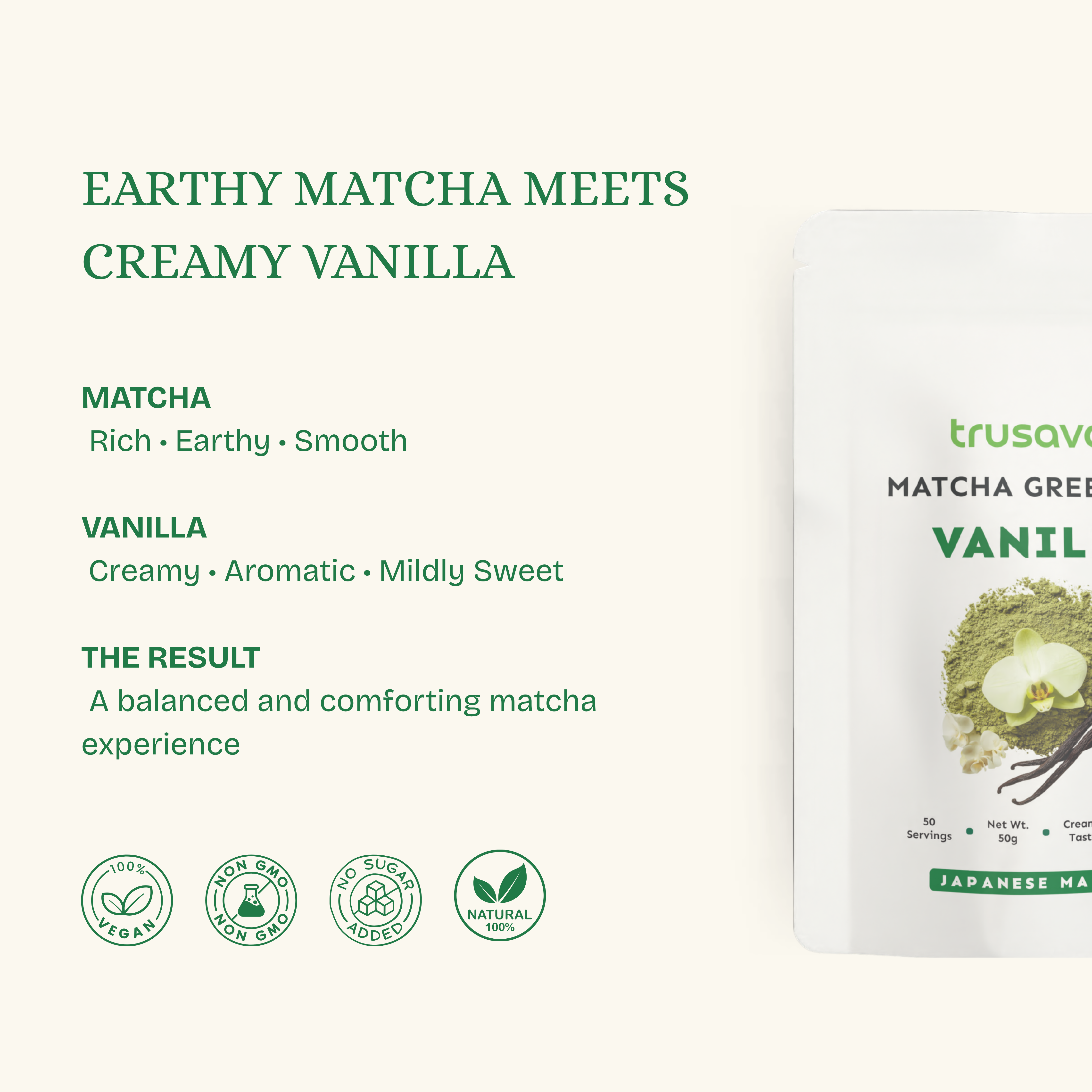 Vanilla Matcha Powder 50g | for Lattes, Smoothies & Iced Drinks