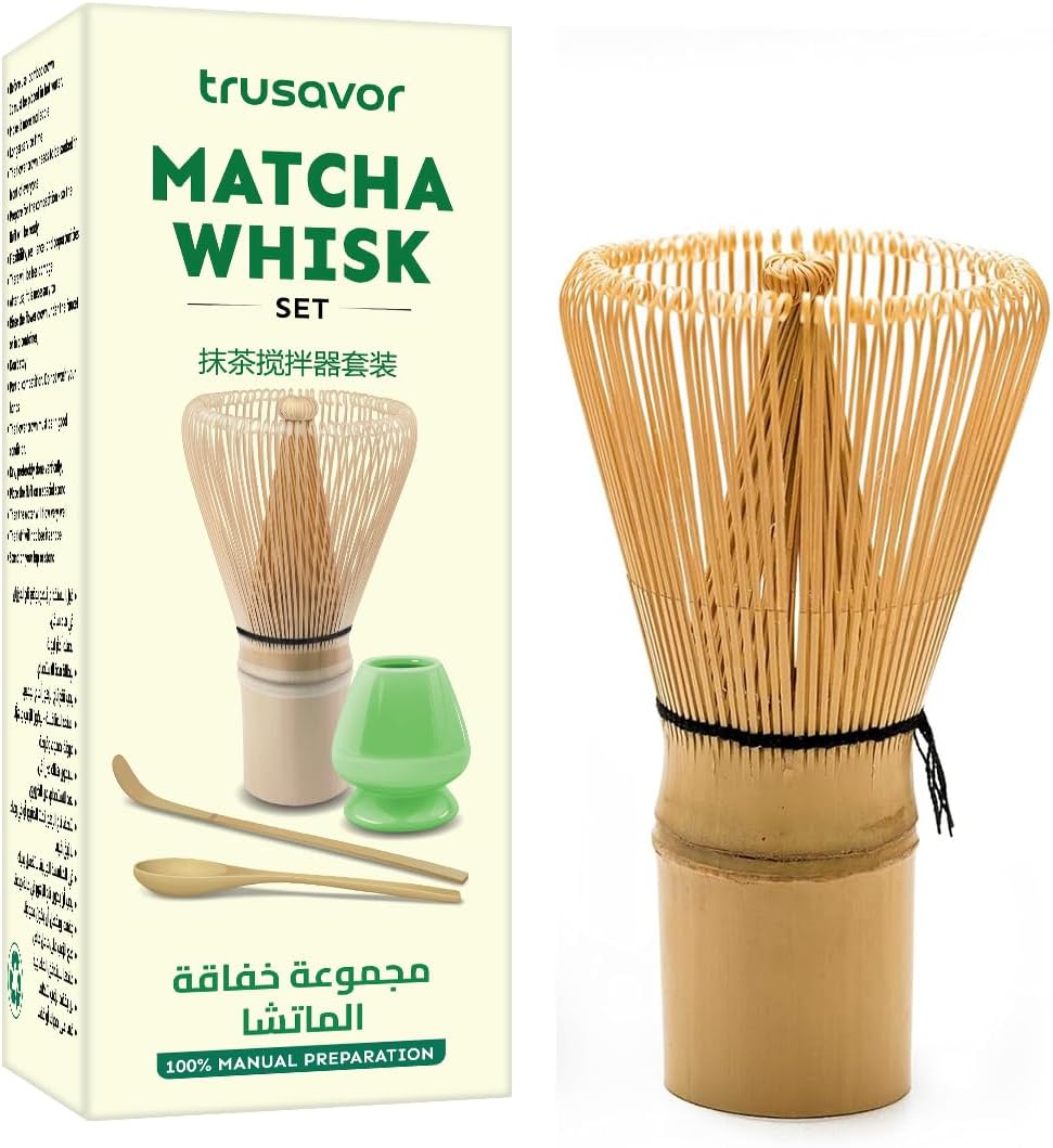 Matcha Whisk Set, Traditional Bamboo Chasen with Stand and Scoop, Green and Natural, Manual Tea Preparation Kit